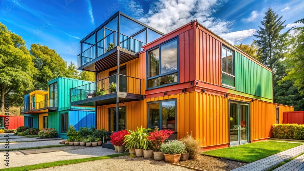 Obraz premium Innovative Modern Shipping Container Homes Blending Sustainability with Contemporary Design Trends