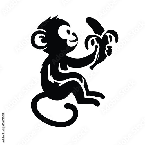 Monkey Silhouette with Banana