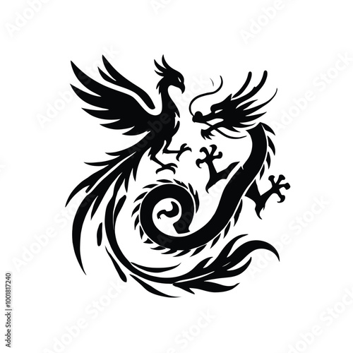 Phoenix and Dragon Silhouette