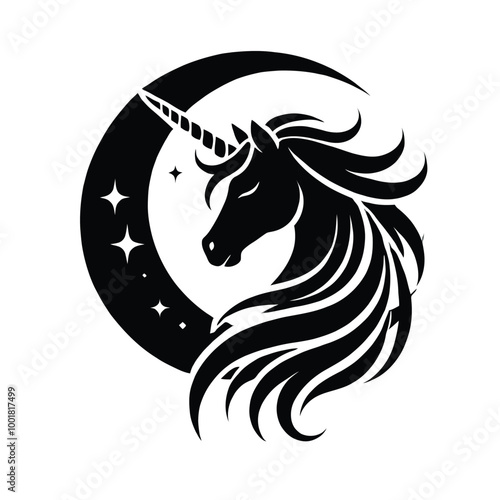 Unicorn Silhouette with Crescent Moon