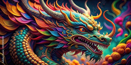 Wallpaper Mural Intricate Dragon Icon Design with Bold Lines and Vibrant Colors for Creative Projects and Branding Torontodigital.ca