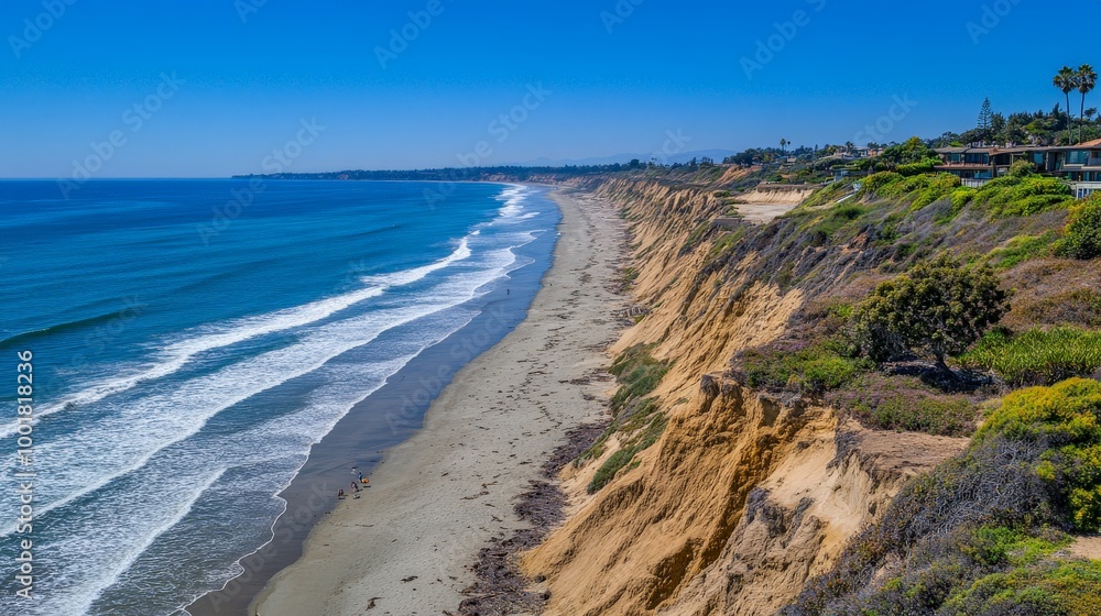 Stunning Coastline Vista with Crashing Waves and Lush Greenery Stunning Coastline Vista with Crashing Waves and Lush Greenery