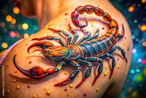 Intricate Scorpion Tattoos Artfully Designed on Skin, Showcasing Beauty and Symbolism of Scorpions photo