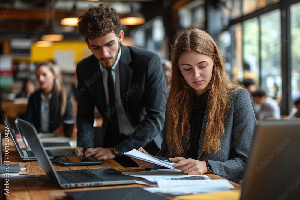 business people working together in office. business people working on laptop in cafe. AI Generated business people working together in office. business people working on laptop in cafe. AI Generated