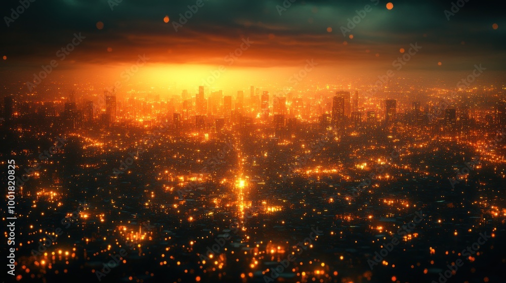 Fototapeta premium Cityscape with a Glowing Sunset