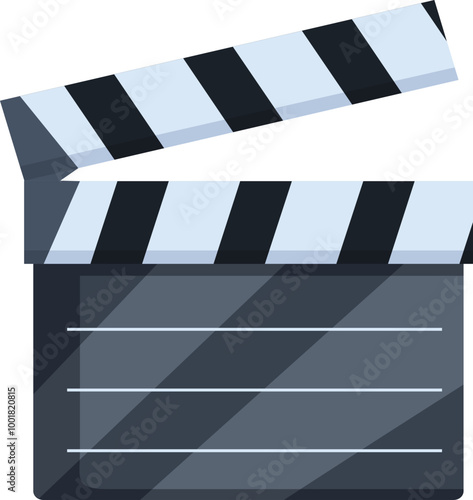 Open movie slate clapperboard showing film production, isolated on white background