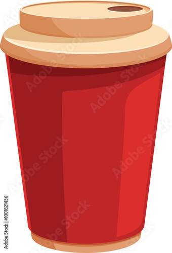 Red paper coffee cup with plastic lid, holding a hot beverage
