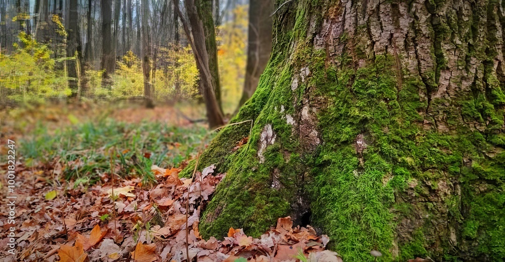 Fototapeta premium Moss-Covered Majesty: A Tranquil Forest Scene
