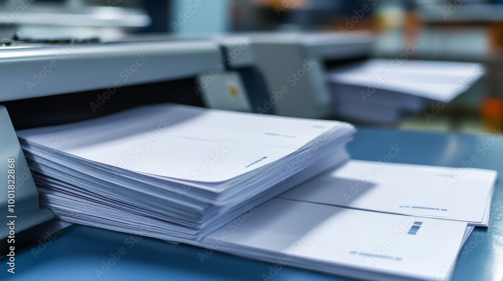 Stacks of Printed Documents in Office Printer Stacks of Printed Documents in Office Printer