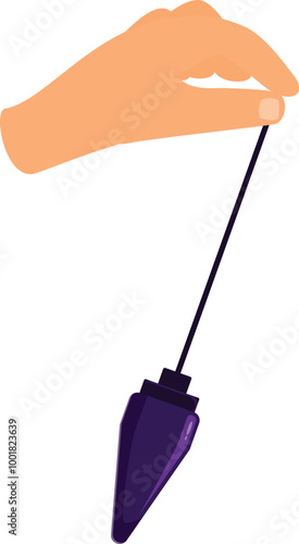 Hand is gently holding a swinging pendulum, used for divination and seeking answers