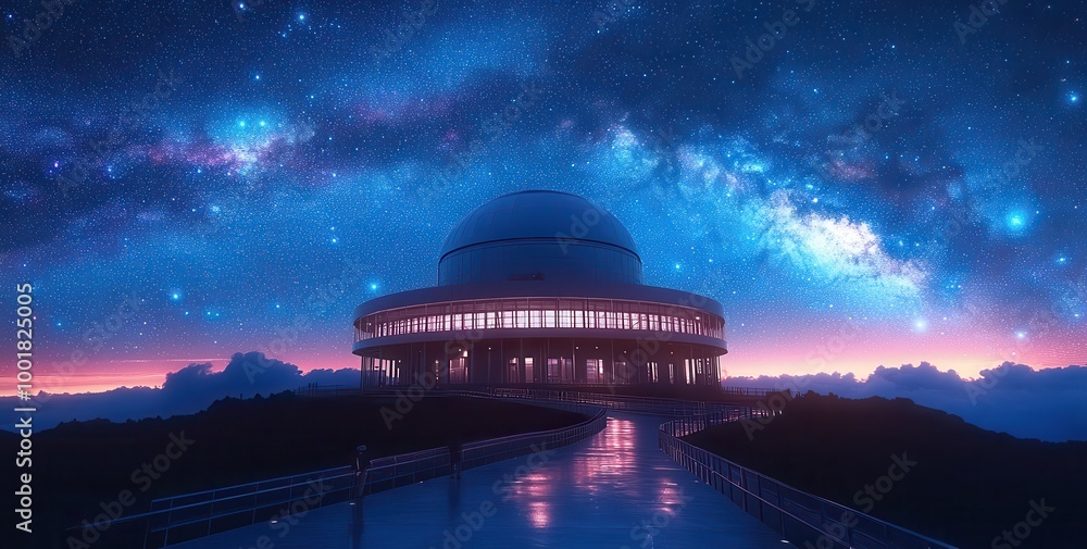 Telescope at observatory under a star-filled sky at night Telescope at observatory under a star-filled sky at night