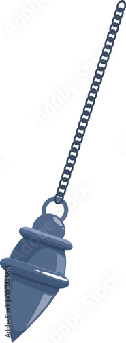 Classic silver pendulum is hanging from a chain, swaying back and forth