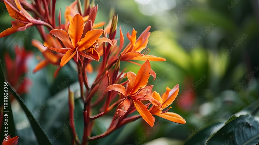 Vibrant orange flowers bloom against a lush green backdrop, creating a striking contrast of colors. Vibrant orange flowers bloom against a lush green backdrop, creating a striking contrast of colors.