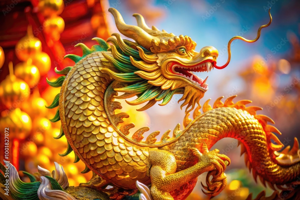 Majestic Golden Dragon Symbolizing Prosperity and Strength in Chinese Zodiac for Lunar New Year Celebrations