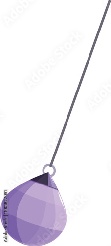 Cartoon purple punching bag hanging on white background is showing us a piece of training equipment