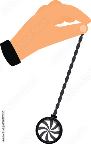 Hand is holding a swinging black and white hypnosis pendulum