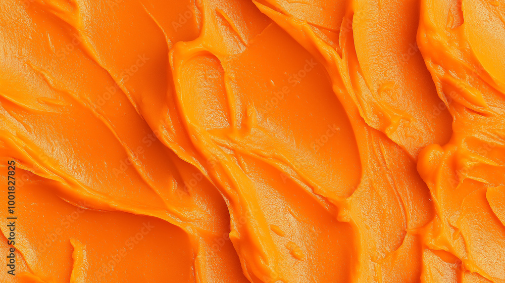 a close-up, top-down view, texture background of carrot paste spread across the frame, filling the image with its vibrant orange color and smooth, thick texture a close-up, top-down view, texture background of carrot paste spread across the frame, filling the image with its vibrant orange color and smooth, thick texture