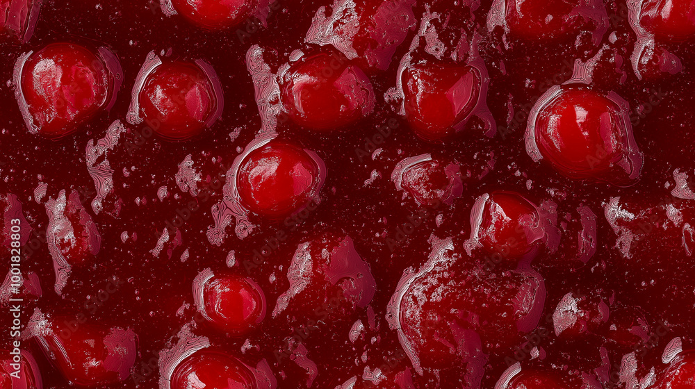 a close-up, top-down view, texture background of cherry jam spread across the entire frame, filling the image with its deep red color and glossy texture a close-up, top-down view, texture background of cherry jam spread across the entire frame, filling the image with its deep red color and glossy texture