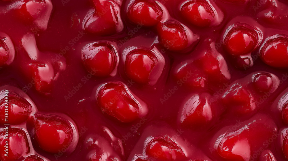 a close-up, top-down view, texture background of cherry puree filling the frame with its bright red color and smooth consistency a close-up, top-down view, texture background of cherry puree filling the frame with its bright red color and smooth consistency
