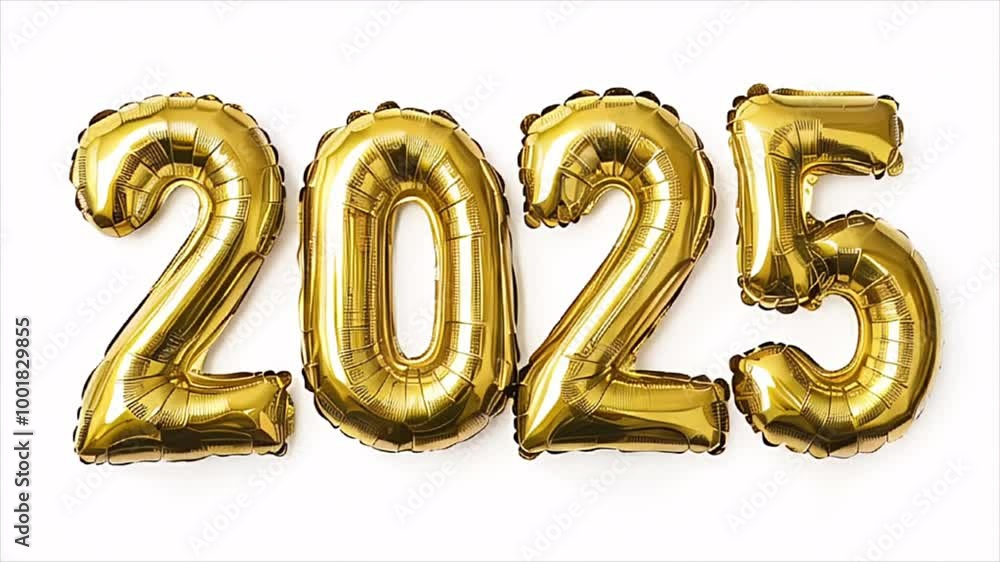 Gold foil balloons forming the number 2025. Happy New Year! Gold foil balloons forming the number 2025. Happy New Year!