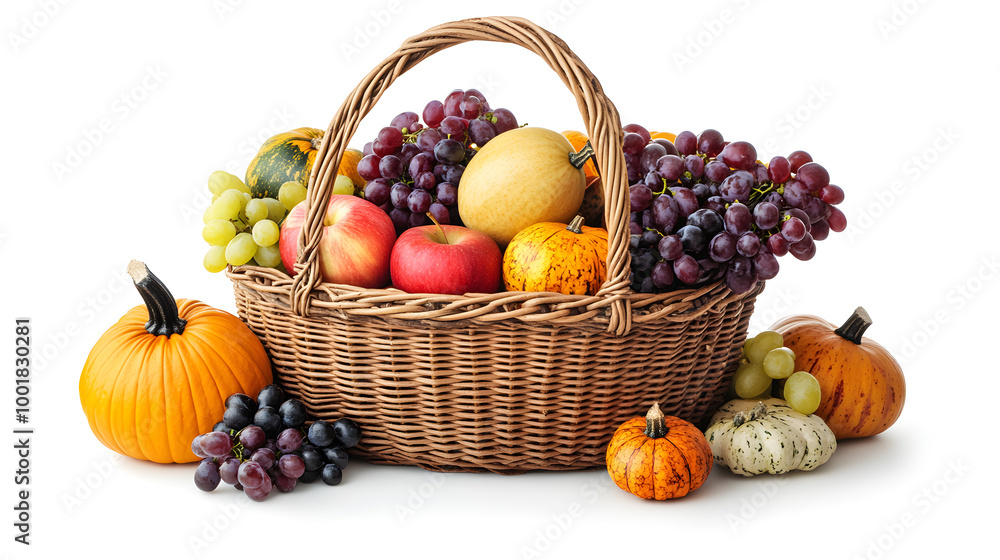 Autumn Harvest Basket A basket filled with a variety of autumn fruits and vegetables such as apples, squash, and grapes Autumn Harvest Basket A basket filled with a variety of autumn fruits and vegetables such as apples, squash, and grapes