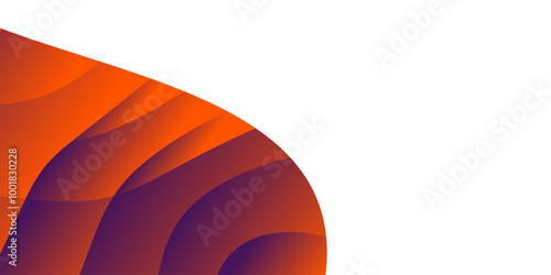 Purple and orange curved shapes on white background. Suitable for use as backdrop, presentation, cover, banner, etc.