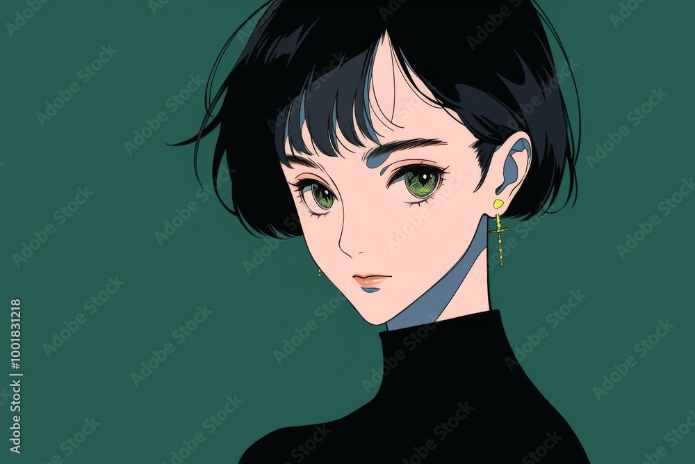 A woman with short hair, light skin, and dark eyes, portrayed in a minimalistic style with ample copy space for text. A woman with short hair, light skin, and dark eyes, portrayed in a minimalistic style with ample copy space for text.