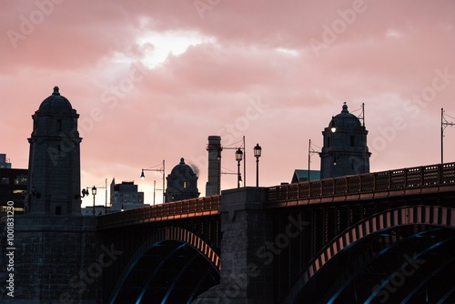 Longfellow Bridge, Boston against a Pink Sunset photo