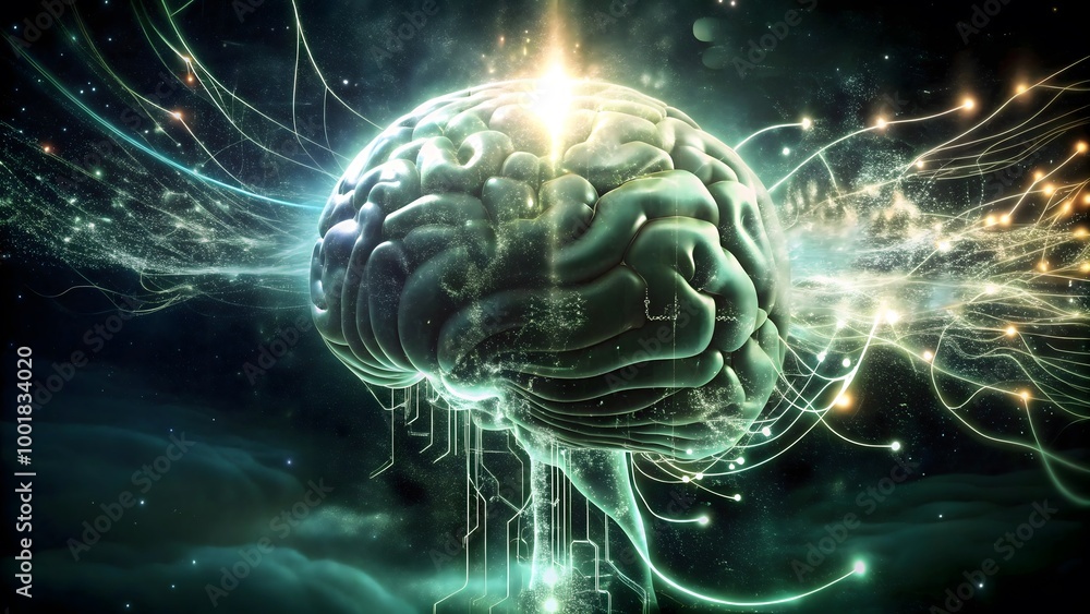 Overview of vast streams of digital data flowing into an AI brain Overview of vast streams of digital data flowing into an AI brain