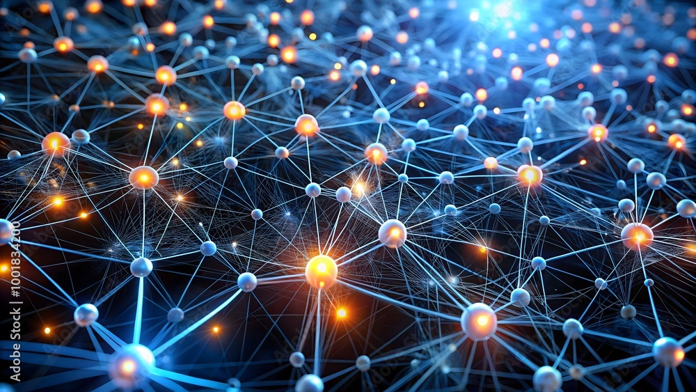 Visualization of complex neural network architecture featuring glowing nodes Visualization of complex neural network architecture featuring glowing nodes