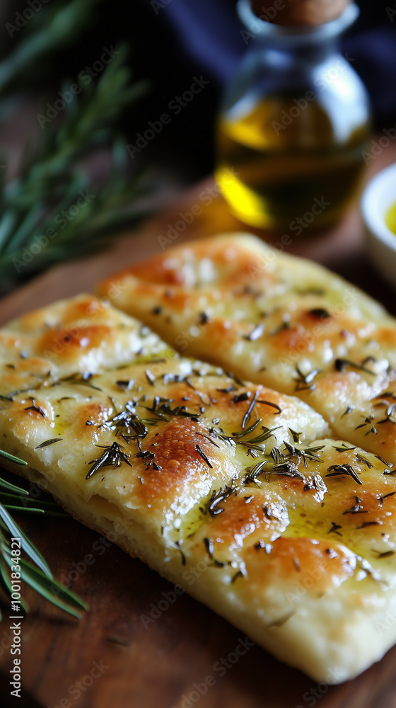 Warm and Flavorful Italian Flatbread Topped with Fresh Herbs and Olive Oil, Perfect for Dipping Warm and Flavorful Italian Flatbread Topped with Fresh Herbs and Olive Oil, Perfect for Dipping