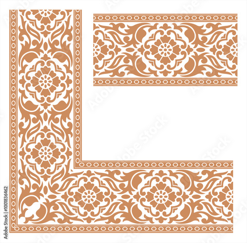 Vector illustration of ornamental design pattern on frame corner border, batik floral design, suitable for calligraphy frames, invitation cards, decorations, covers, etc
