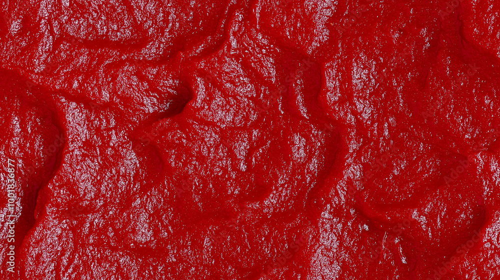 a close-up, top-down view, texture background of tomato-basil puree spread across the entire frame, showcasing its bright red color and smooth texture a close-up, top-down view, texture background of tomato-basil puree spread across the entire frame, showcasing its bright red color and smooth texture