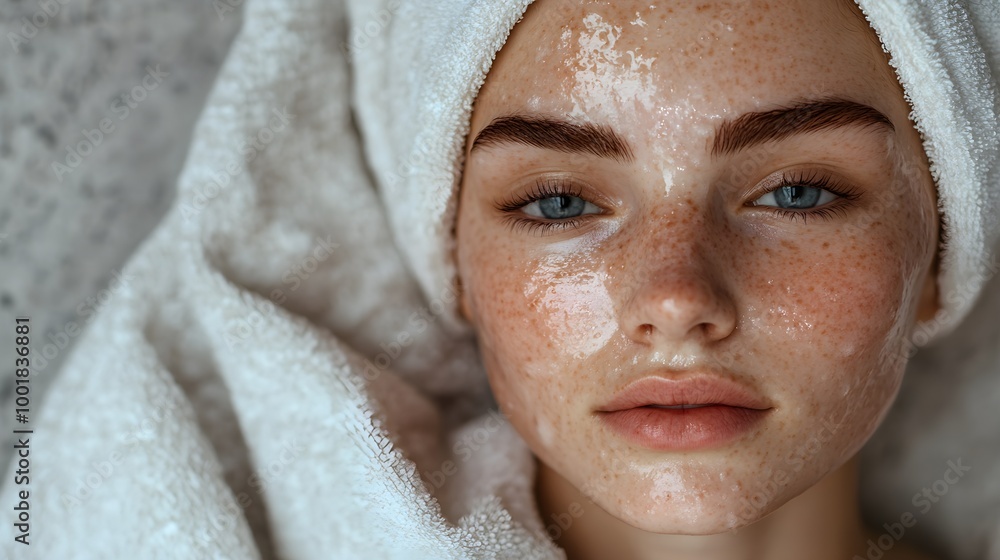 Detailed skin texture of healing acne, with inflamed areas reducing, visible cell regeneration, and unclogging pores Gentle peeling effect with a soothing tone Detailed skin texture of healing acne, with inflamed areas reducing, visible cell regeneration, and unclogging pores Gentle peeling effect with a soothing tone