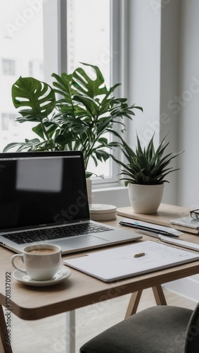 Wallpaper Mural Workspace with grayscale-to-color transition and office items Torontodigital.ca