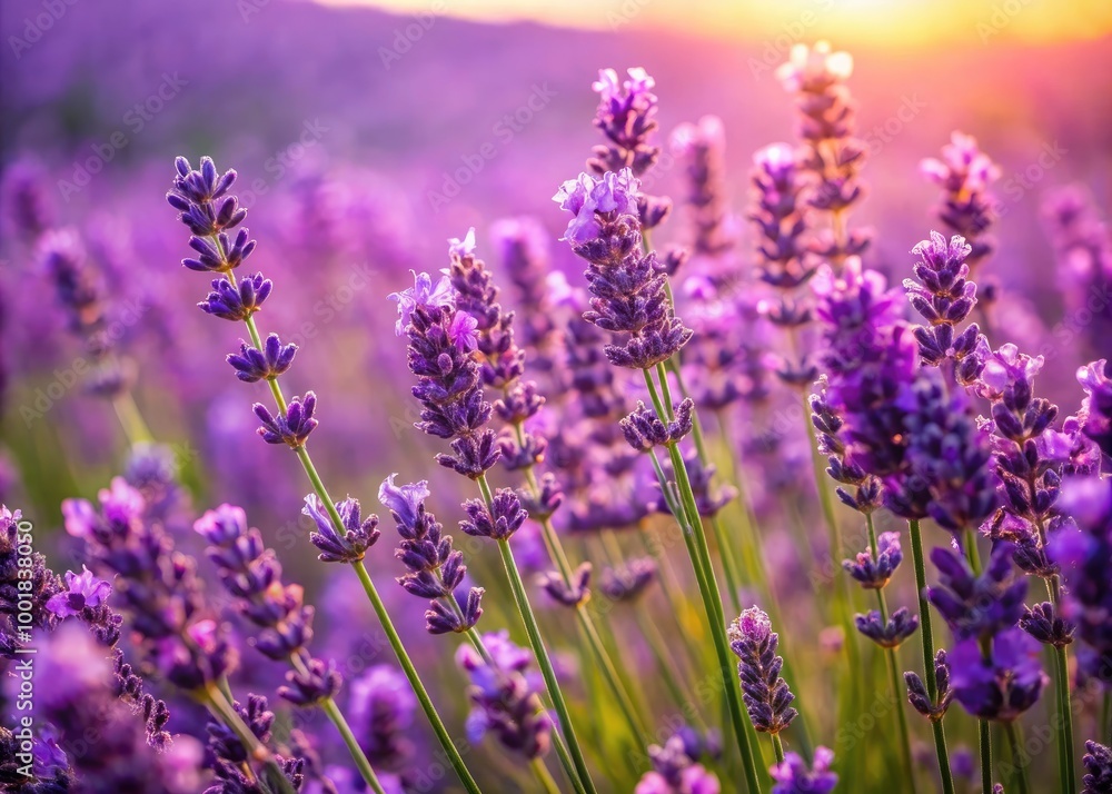 Obraz premium Serene Background of Lavender Flowers in Full Bloom for Relaxing and Tranquil Design Projects