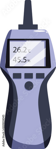 Digital thermohygrometer showing temperature and humidity percentage on display, modern climate control equipment