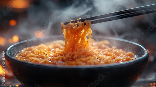 Spicy Ramen Noodles with Chopsticks photo