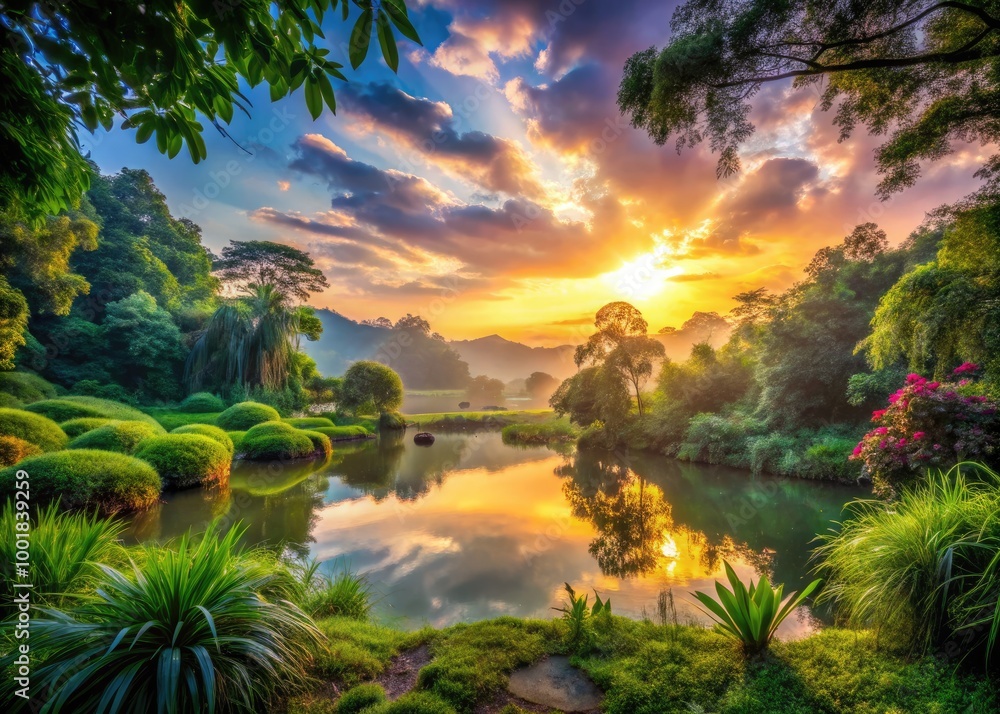 Serene Natural Background with Lush Greenery and Soft Light Creating a Peaceful Atmosphere Serene Natural Background with Lush Greenery and Soft Light Creating a Peaceful Atmosphere