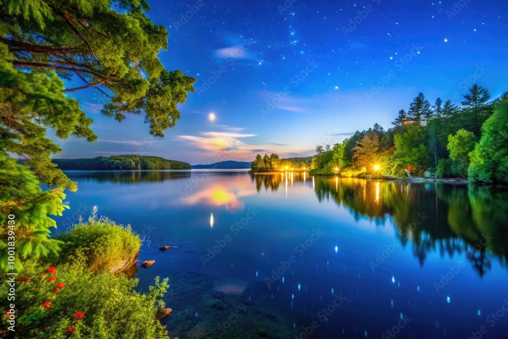 Serene Ontario Lake View in Webster Surrounded by Lush Greenery and Clear Blue Skies