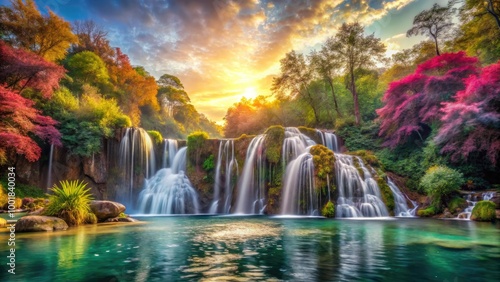 Serene Waterfall Wallpaper Creating a Tranquil Atmosphere in Nature's Lush Landscape and Scenery