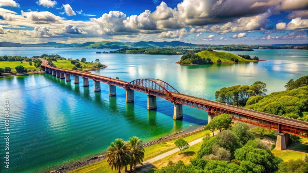 Stunning historic railway bridge spanning Tauranga Harbour with scenic views of water and landscape Stunning historic railway bridge spanning Tauranga Harbour with scenic views of water and landscape