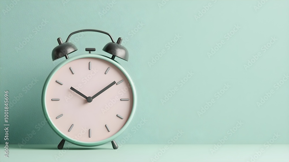 Green Alarm Clock on Mint Background Green Alarm Clock on Mint Background