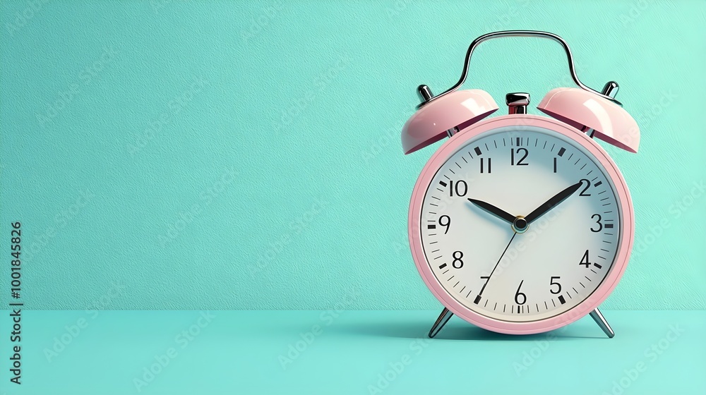 Pink Alarm Clock on Teal Background Pink Alarm Clock on Teal Background