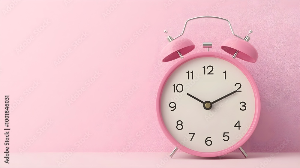 Pink Alarm Clock on Pink Background Pink Alarm Clock on Pink Background