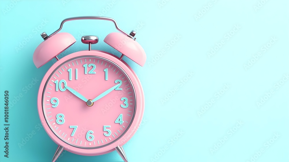 Pink Alarm Clock Blue Background Pink Alarm Clock Blue Background