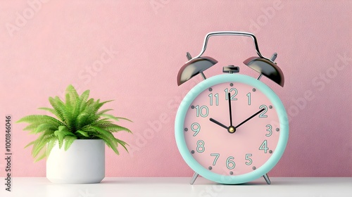 Pink Alarm Clock and Plant photo