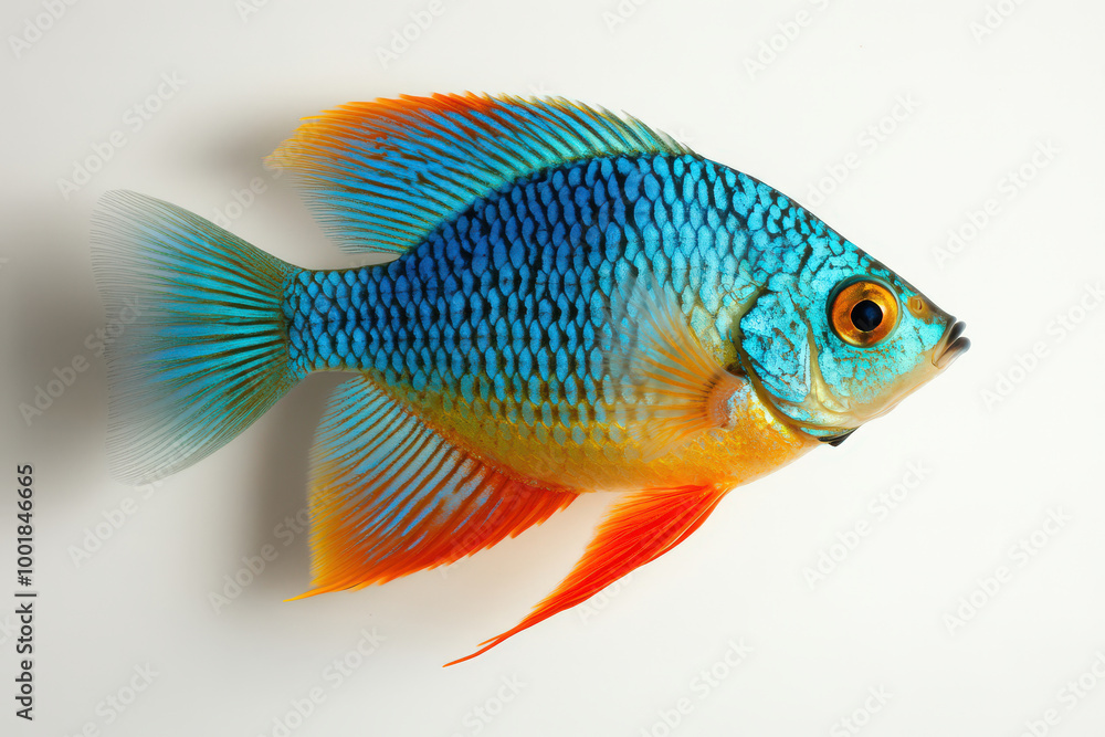Fototapeta premium Vibrant Blue and Orange Tropical Fish Isolated on White Background