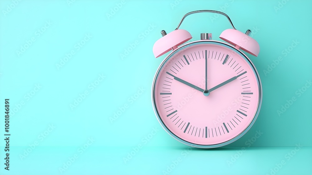 Pink Alarm Clock on Blue Background Pink Alarm Clock on Blue Background