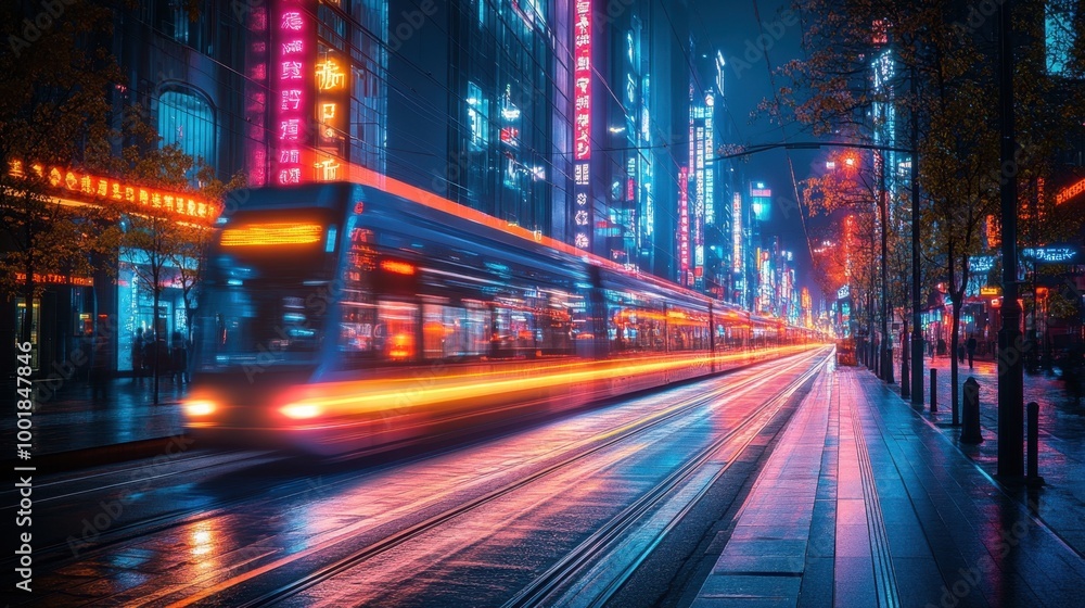 Abstract light trails in a city at night with motion blur and vibrant colors Abstract light trails in a city at night with motion blur and vibrant colors